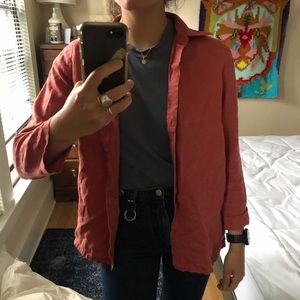 coral colored linen blouse